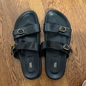 Zara Black Sandals with Gold Accents